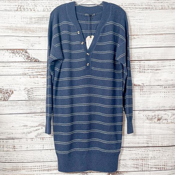 NEW with tags Prana Blue and White Milani Henley Sweater Dress Medium, MSRP $109 - Picture 2 of 11